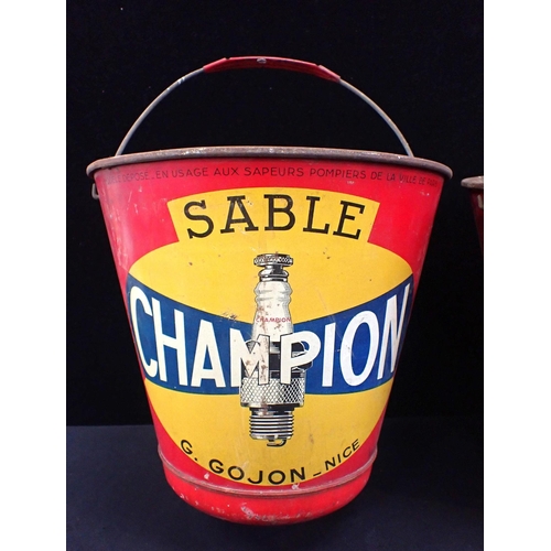 112 - TWO VINTAGE FRENCH ADVERTISING FIRE BUCKETS

for CHAMPION spark plugs (one lacking base handle)