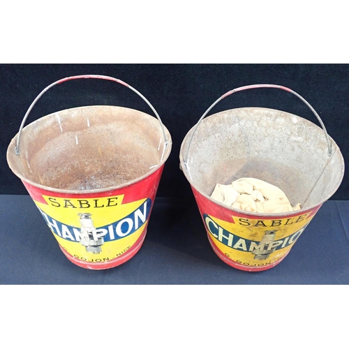 112 - TWO VINTAGE FRENCH ADVERTISING FIRE BUCKETS

for CHAMPION spark plugs (one lacking base handle)