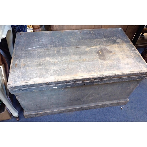 133 - AN OLD PINE TOOL CHEST

with original worn painted finish 91cm wide, containing a few tools and odds... 