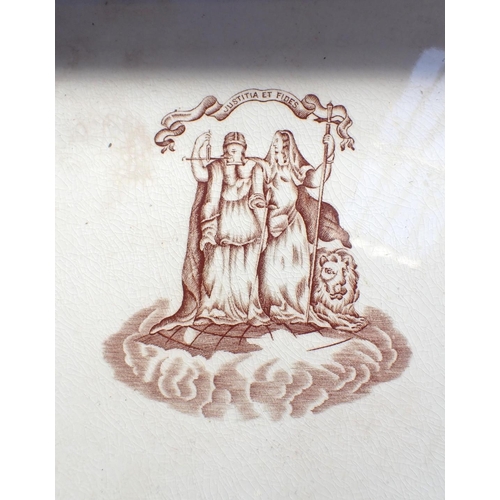 134 - A CAST IRON SHOP SCALE WITH EARTHENWARE SLAB, PRINTED

with 'Justitia et Fides' motto