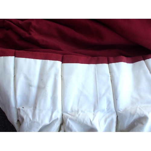 171 - A PAIR OF CURTAINS

dark red heavy cotton weave, buckram pleated top, lined and interlined, slight f... 