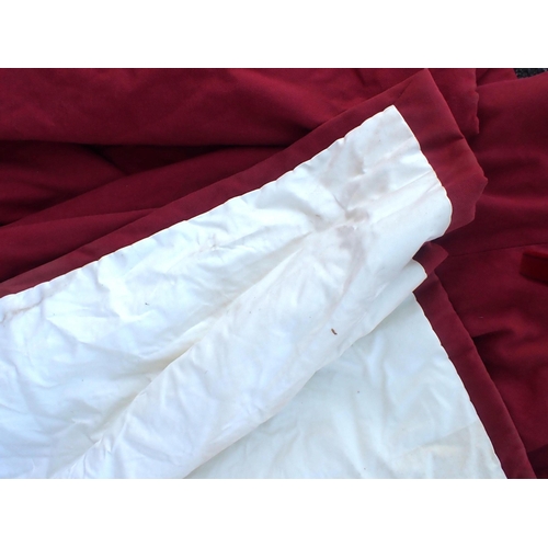 171 - A PAIR OF CURTAINS

dark red heavy cotton weave, buckram pleated top, lined and interlined, slight f... 