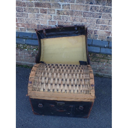 172 - A DOME-TOP CANVAS COVERED WICKER TRUNK

19th century, with lining and original tray, 69cm wide