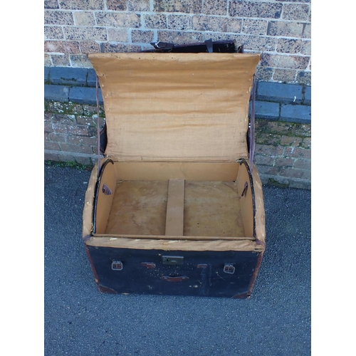 172 - A DOME-TOP CANVAS COVERED WICKER TRUNK

19th century, with lining and original tray, 69cm wide