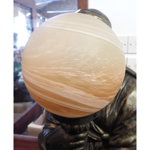 193 - A PATINATED PLASTER CLASSICAL STYLE FIGURAL LIGHT

the draped female holding a marbled glass globe, ... 