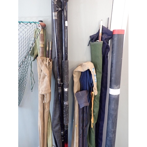 36 - A QUANTITY OF FISHING TACKLE; FLY AND SEA RODS

reels, nets etc