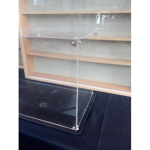 49 - TWO DISPLAY CASES

with sliding glass door fronts and four shelves, 80cm wide, 60cm high, 10cm deep,... 