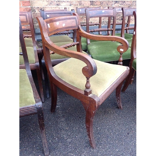 638 - A PART SET OF REGENCY MAHOGANY DINING CHAIRS

five with panelled backs and rope-twist splats on turn... 