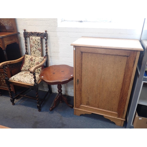 641 - A LIGHT OAK CUPBOARD, ON BRACKET FEET

73cm wide, a 1920s 'Jacobethan' style armchair, and a reprodu... 