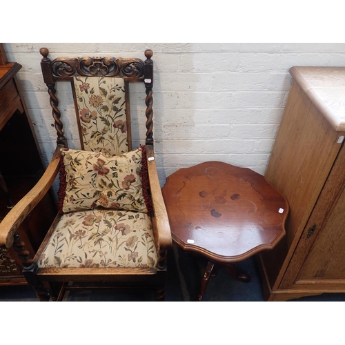 641 - A LIGHT OAK CUPBOARD, ON BRACKET FEET

73cm wide, a 1920s 'Jacobethan' style armchair, and a reprodu... 