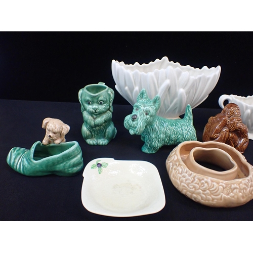 74 - EIGHT PIECES OF SYLVAC WARE

including a monkey figure 10.5cm high, a dog with a shoe, and others