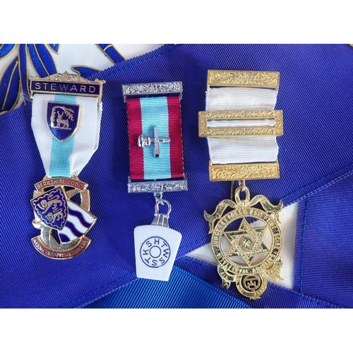 93 - A QUANTITY OF MASONIC REGALIA

in a case