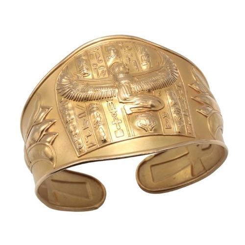 161 - AN EGYPTIAN GOLD BANGLE

in high carat gold, with stylised hieroglyph design in relief throughout, E... 