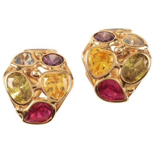 170 - A GEM-SET BRACELET AND EARRINGS SUITE

in 14ct gold, the bracelet set throughout with coloured paste... 