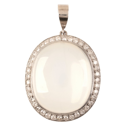 198 - A VINTAGE MOONSTONE AND DIAMOND PENDANT

in 18ct white gold, set with a moonstone of c.22.50 carats,... 