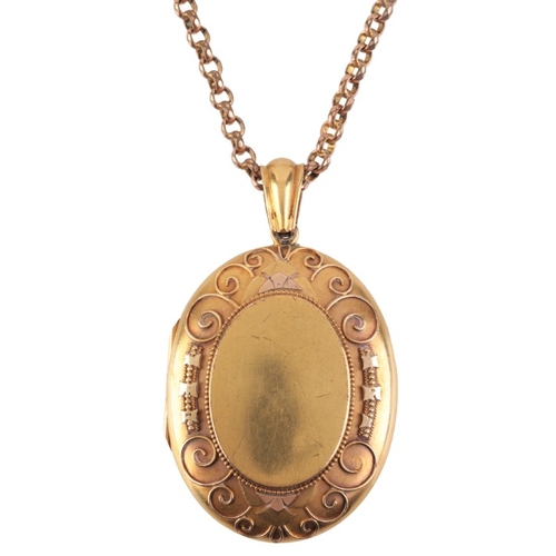 201 - AN ANTIQUE LOCKET PENDANT NECKLACE

in 15ct gold, blank cartouche to the front, surrounded by a styl... 