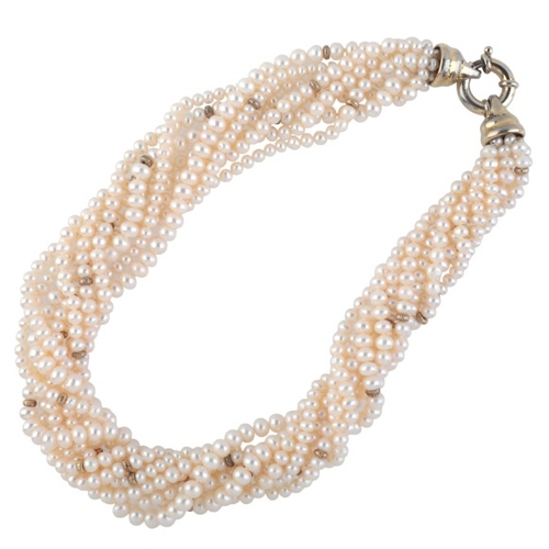 222 - A PEARL NECKLACE

comprising eight rows of freshwater cultured pearls, secured with a plated clasp, ... 