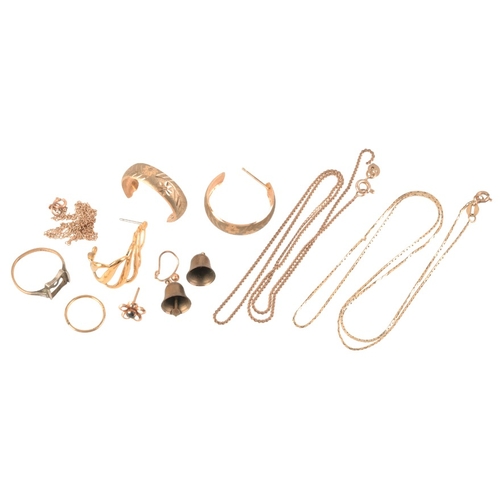 229 - A COLLECTION OF GOLD JEWELS

including a pair of hoop earrings, two 9ct gold chain necklaces, togeth... 