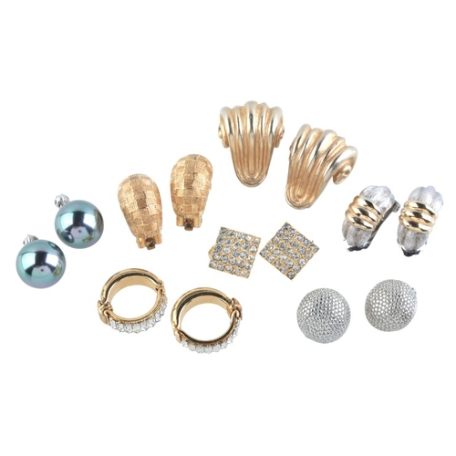 231 - A COLLECTION OF COSTUME EARRINGS

including a pair of textured half hoop clip earrings by Christian ... 