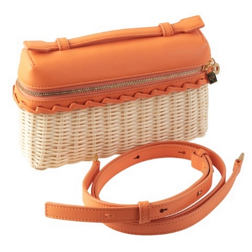 243 - LORO PIANA: AN EXTRA POCKET LP19 WICKER HANDBAG

in orange grained calf-skin leather, with gold tone... 