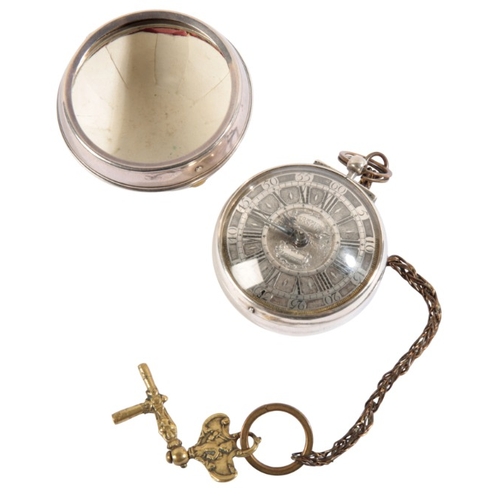 289 - TOMPION AND BANGER: A SILVER PAIR CASE POCKET WATCH

with key wind movement signed 'Tho. Tompion, Lo... 