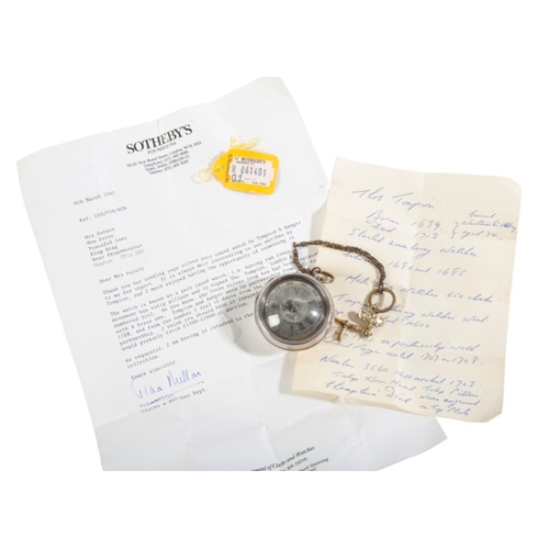 289 - TOMPION AND BANGER: A SILVER PAIR CASE POCKET WATCH

with key wind movement signed 'Tho. Tompion, Lo... 