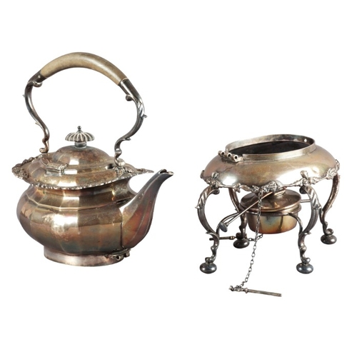 475 - A GEORGE V SILVER TEA KETTLE ON STAND

by Nathan and Hayes, Birmingham 1915, the kettle of oval pane... 