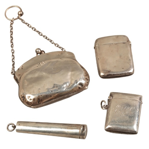 525 - A VICTORIAN SILVER VESTA CASE

Chester 1897; an Edward VII silver ditto, Birmingham 1908; together w... 