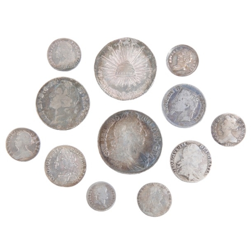 644 - A 1696 WILLIAM III SILVER CROWN

together with various other Georgian coins (12)