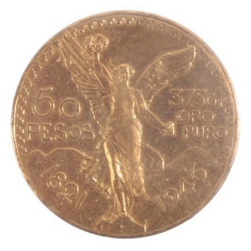 652 - A 1946 MEXICAN GOLD 50 PESOS

the obverse portraying 'The Angel of Independence' holding a laurel wr... 