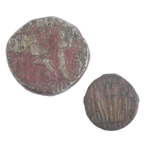 656 - A ROMAN BRONZE FOLLIS OF CONSTANTINE

together with a Parthian Kingdom Tetradrachm (2)