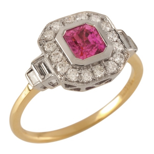 81 - A PINK SAPPHIRE AND DIAMOND RING

in 18ct gold, set with a step cut pink sapphire of c.1.10 carats, ... 