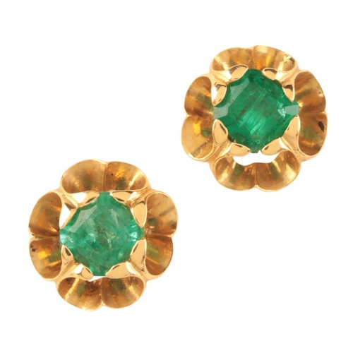 92 - A PAIR OF ANTIQUE VICTORIAN EMERALD STUD EARRINGS

in 18ct gold, each set with a step cut emerald, h... 