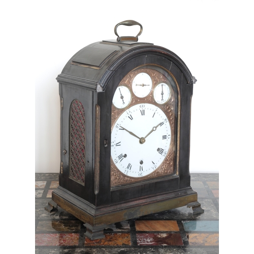 14 - A LATE GEORGE III EBONISED AND BRASS MOUNTED BRACKET CLOCK

the engraved backplate inscribed 'Weekes... 