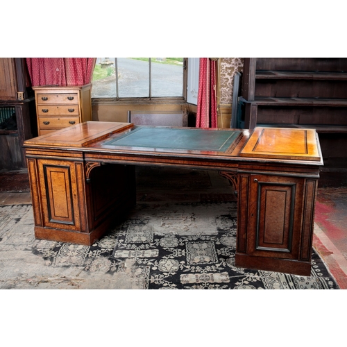 23 - AN IMPORTANT REGENCY BURR OAK AND EBONY STRUNG LIBRARY PEDESTAL DESK BY GEORGE BULLOCK

the rectangu... 