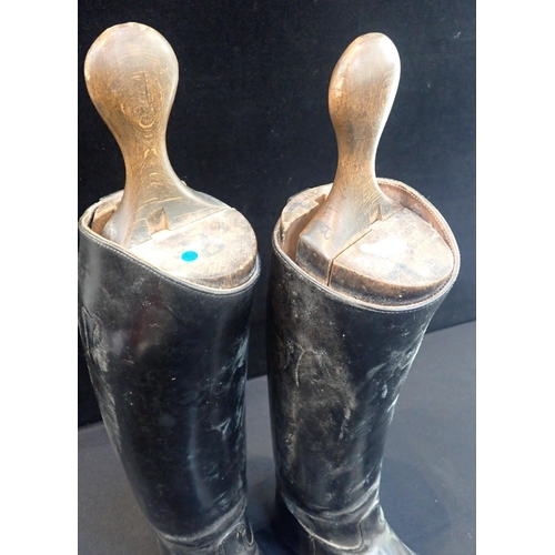46 - A PAIR OF VINTAGE LEATHER RIDING BOOTS

approx size 8, with associated trees