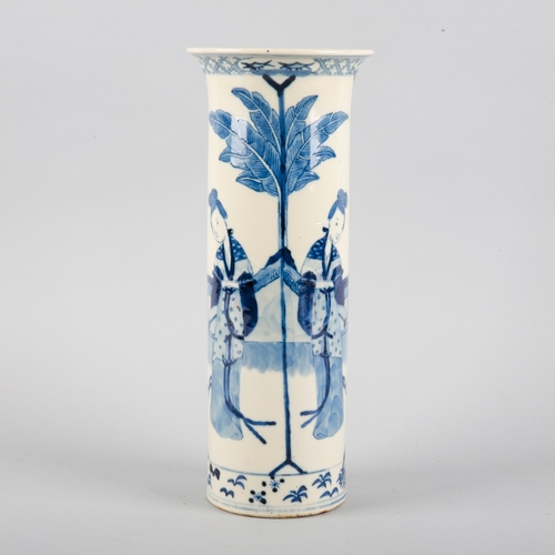 77 - A CHINESE PORCELAIN BLUE AND WHITE SLEEVE VASE

bearing a four character Kangxi mark to the base, 19... 