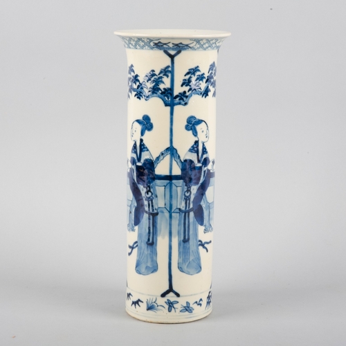 77 - A CHINESE PORCELAIN BLUE AND WHITE SLEEVE VASE

bearing a four character Kangxi mark to the base, 19... 