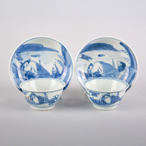 91 - A PAIR OF CHINESE BLUE AND WHITE CUPS AND SAUCERS

both cups and saucers marked to the base, probabl... 