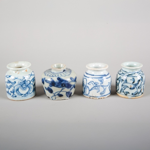 93 - FOUR CHINESE BLUE AND WHITE PORCELAIN INK POTS

likely 19th century, the largest 5cm high; together ... 