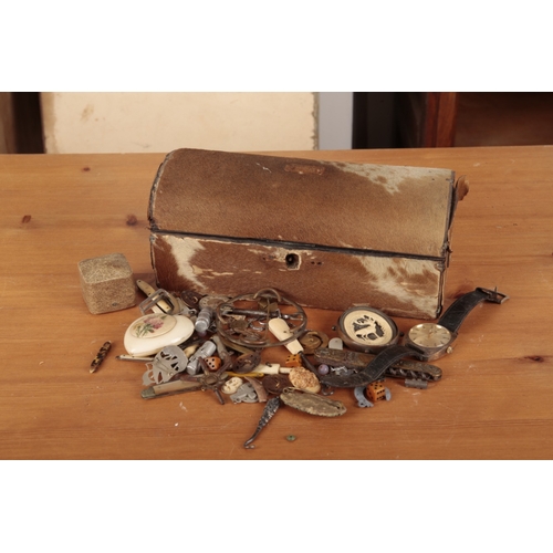 32 - A LATE VICTORIAN DOMED TOP PONY SKIN JEWELLERY BOX

10cm high x 23cm wide x 10cm deep, containing a ... 