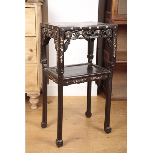 36 - A CHINESE HARDWOOD OCCASIONAL TABLE

19th century, the rectangular top with inset marble above a pie... 