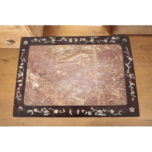 36 - A CHINESE HARDWOOD OCCASIONAL TABLE

19th century, the rectangular top with inset marble above a pie... 