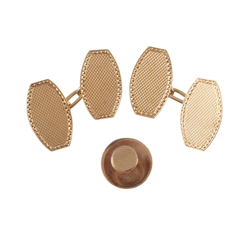 304 - A MATCHED PAIR OF CUFFLINKS

each with two oval panels connected with cable links, one stamped 15ct ... 