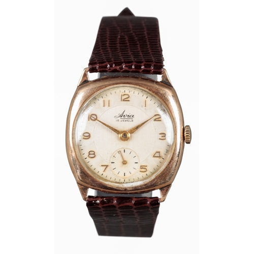 501 - AVIA: A 9CT GOLD WRISTWATCH

with manual wind movement, silver dial, subsidiary seconds dial, gold A... 