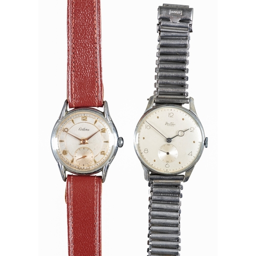 504 - BENTIMA: A STAINLESS STEEL BRACELET WATCH

with manual wind movement, silver dial, subsidiary second... 