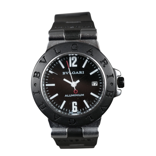 508 - BVLGARI: A TITANIUM WRISTWATCH

with quartz movement, black dial, white baton numerals, black and wh... 