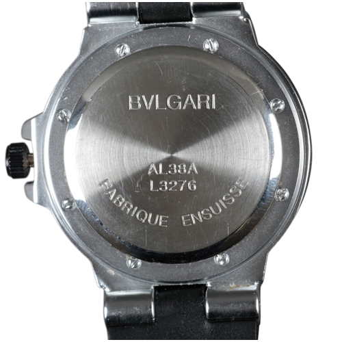 508 - BVLGARI: A TITANIUM WRISTWATCH

with quartz movement, black dial, white baton numerals, black and wh... 