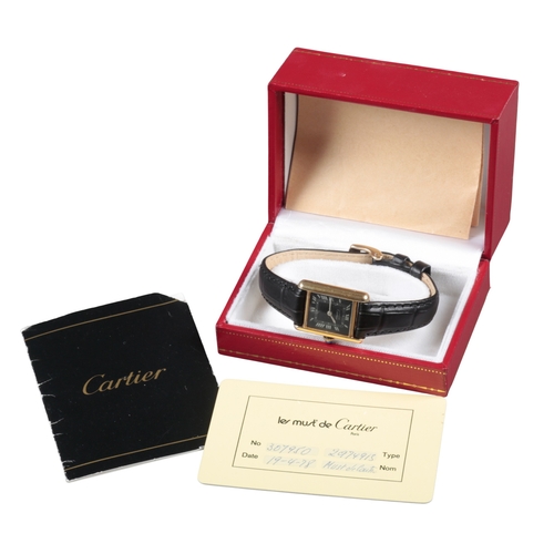 509 - CARTIER: A LE MUST DE CARTIER SILVER GILT WRISTWATCH

with manual wind movement, black dial, silver ... 