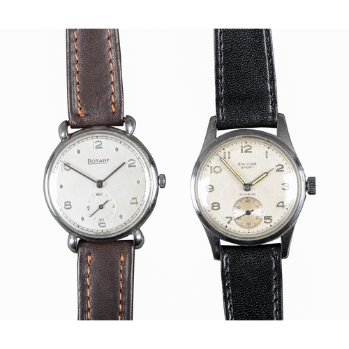 514 - ENICAR: A STAINLESS STEEL WRISTWATCH

with manual wind movement, silver dial, black luminous Arabic ... 